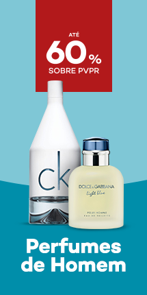 Perfumes de homem com destaque promocional de até 60% sobre preço de Venda ao Público Recomendado